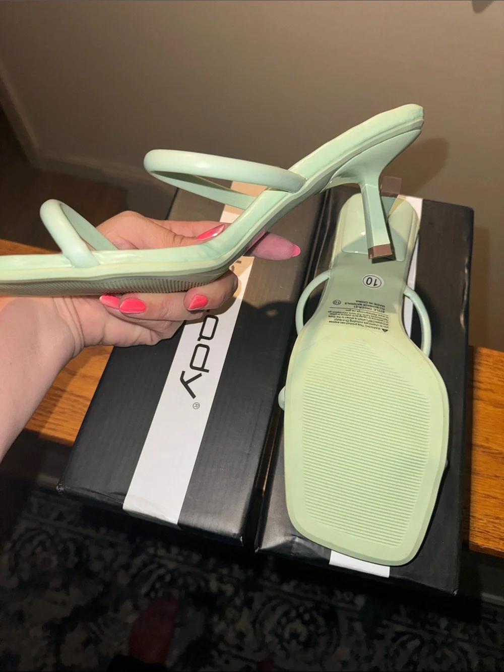 Unilady Mint Green Strappy Square-Toe Heeled Sandals